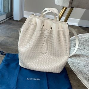 Coke Haan woven leather backpack in ivory